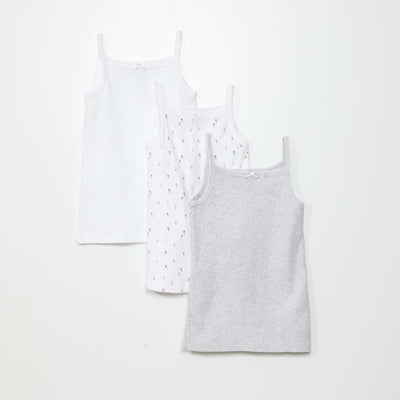 Lot de 3 débardeurs en maille pointelle BLANC/GRIS