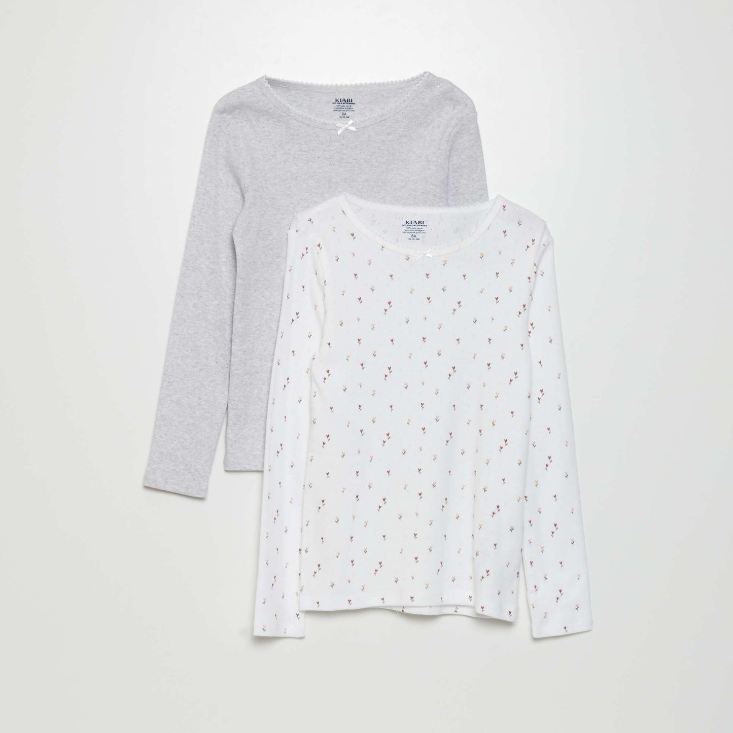 T-shirts en maille pointelle - Lot de 2 BLANC/GRIS