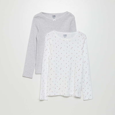 T-shirts en maille pointelle - Lot de 2 BLANC/GRIS