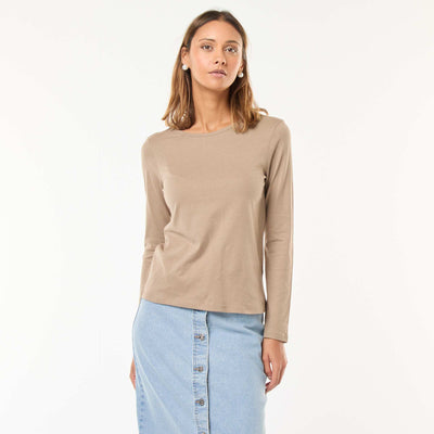 T-shirt en jersey à manches longues TAUPE