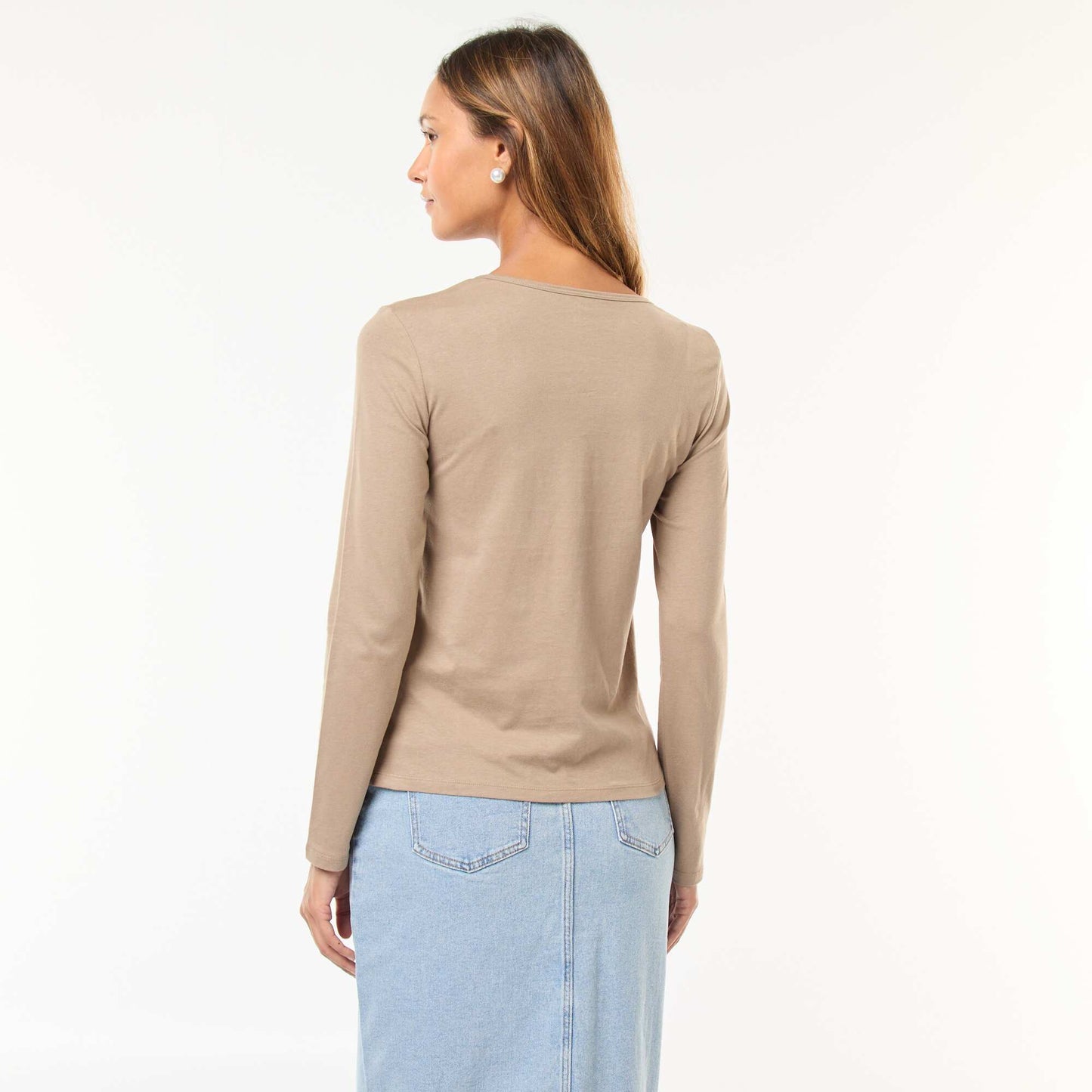 T-shirt en jersey à manches longues TAUPE