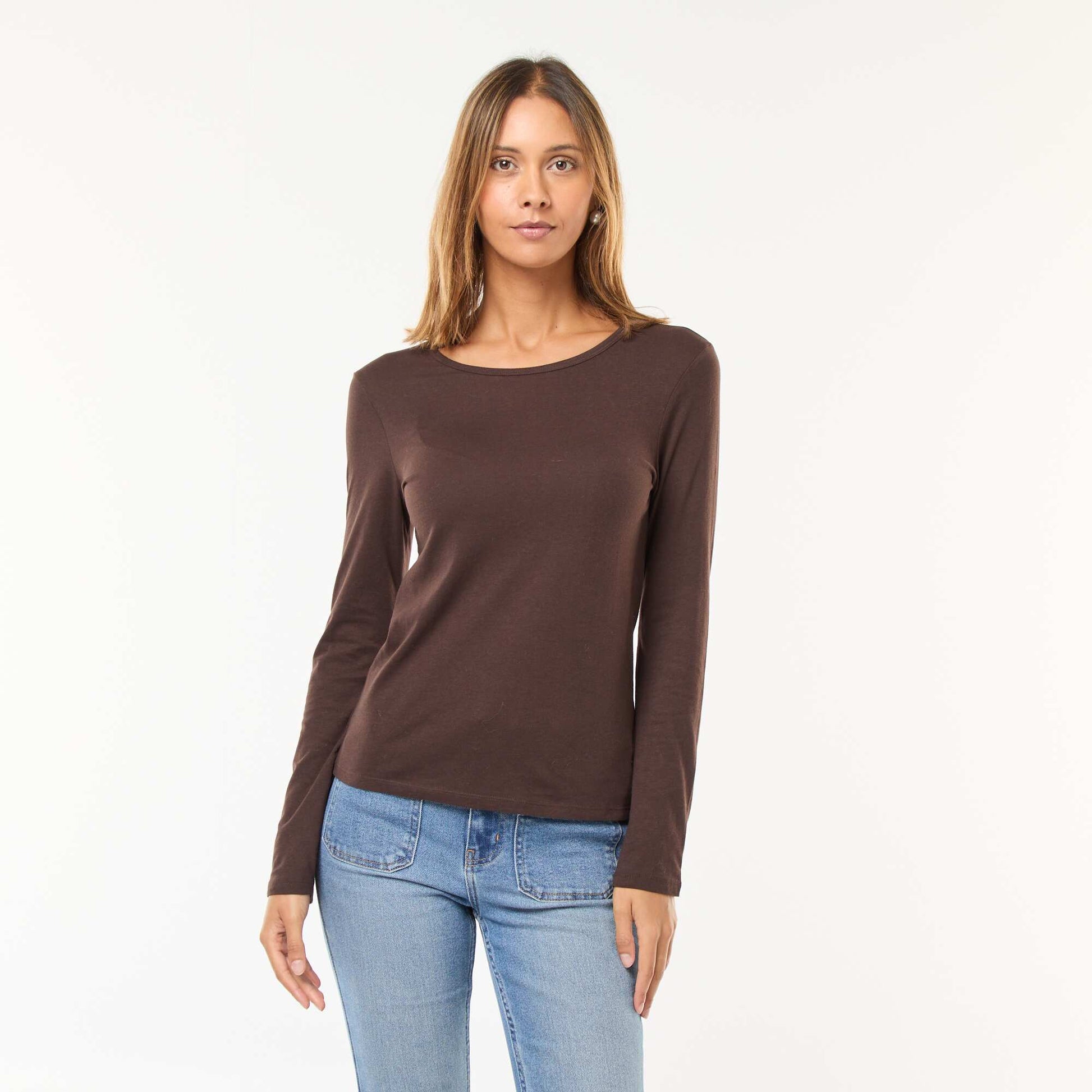 T-shirt en jersey à manches longues MARRON
