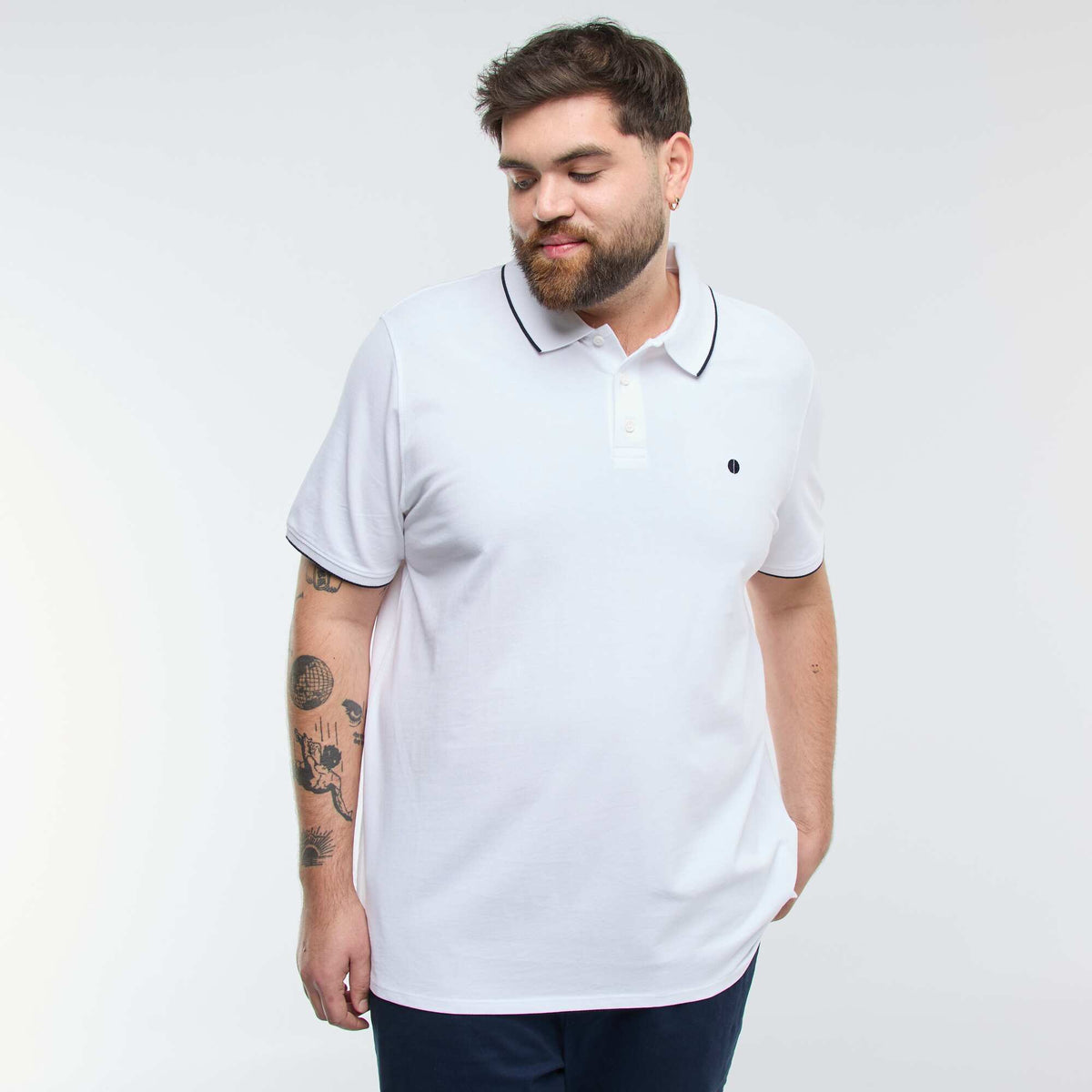 Polo en coton à contrastes BLANC