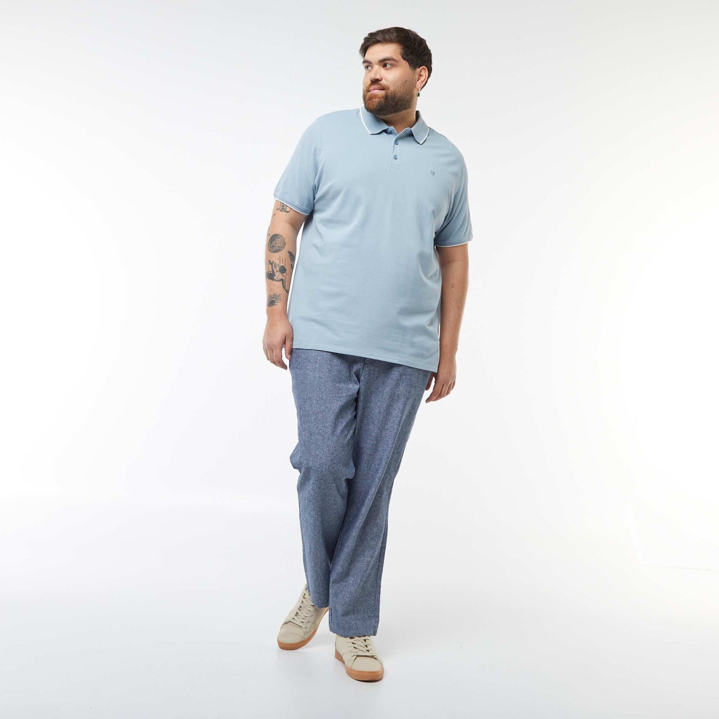 Polo en coton à contrastes BLEU GRISé