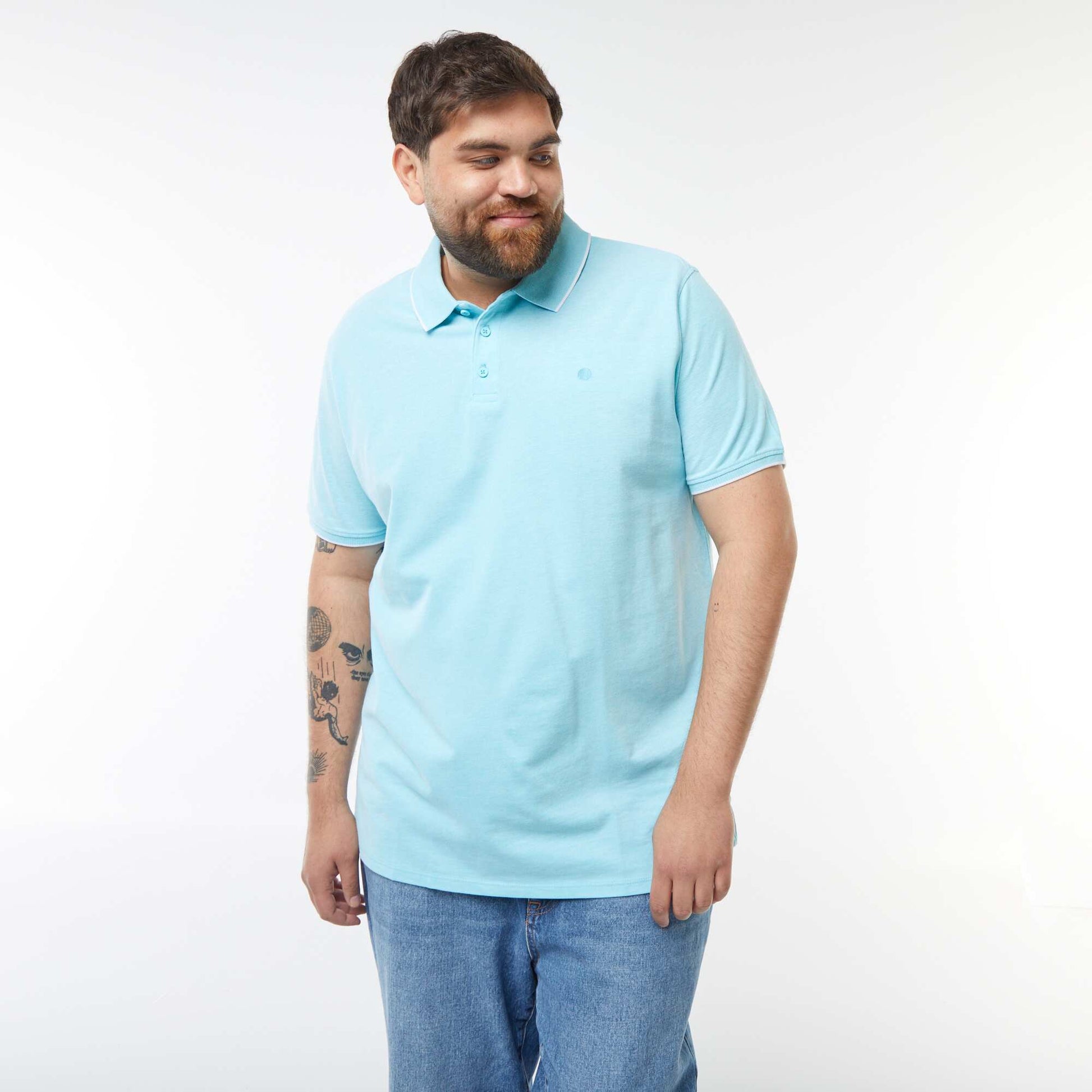 Polo en coton à contrastes BLEU TURQUOISE