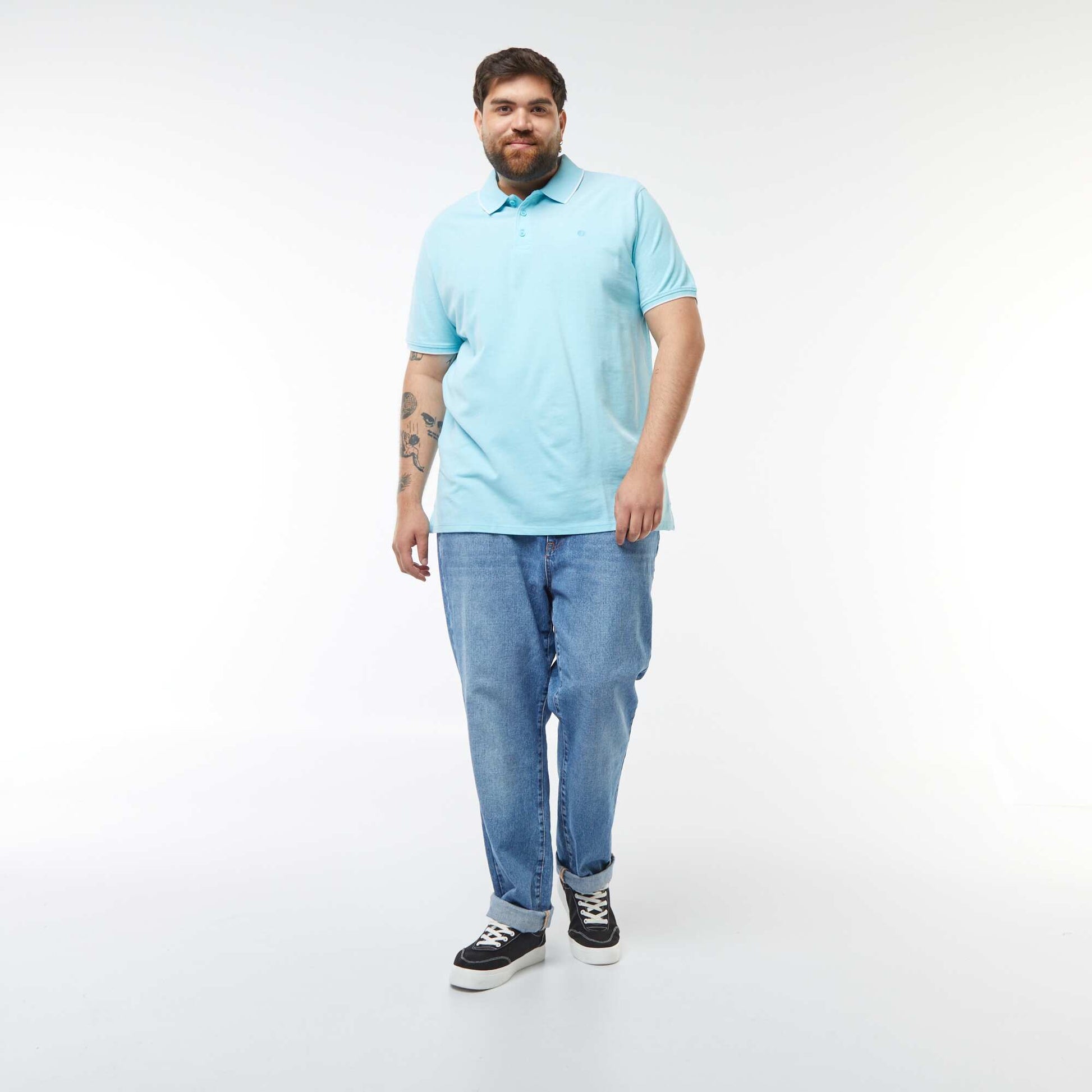 Polo en coton à contrastes BLEU TURQUOISE