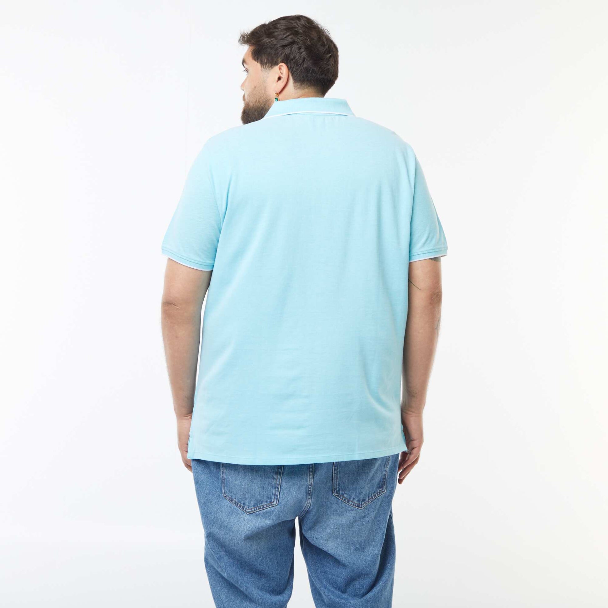 Polo en coton à contrastes BLEU TURQUOISE