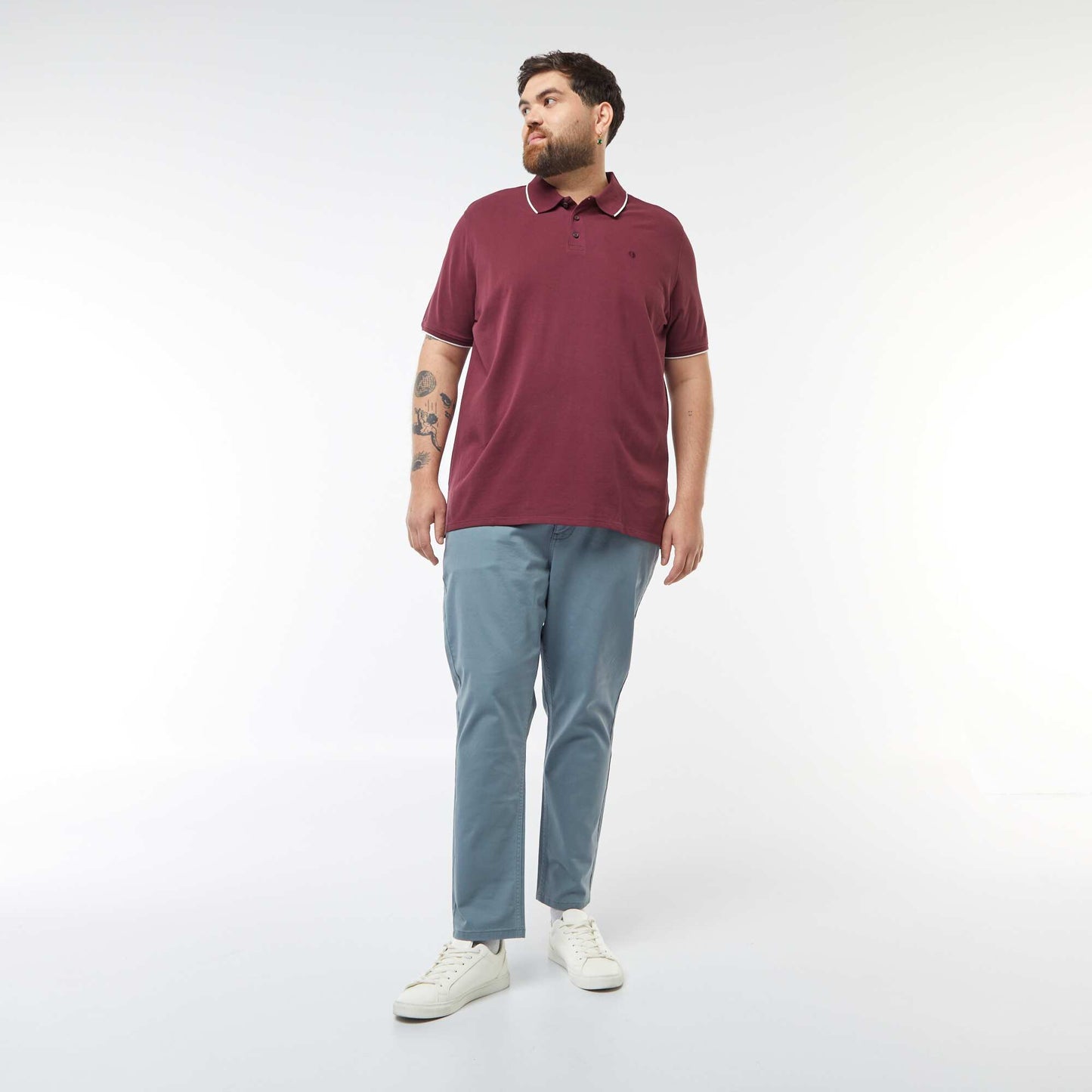 Polo en coton à contrastes BORDEAUX