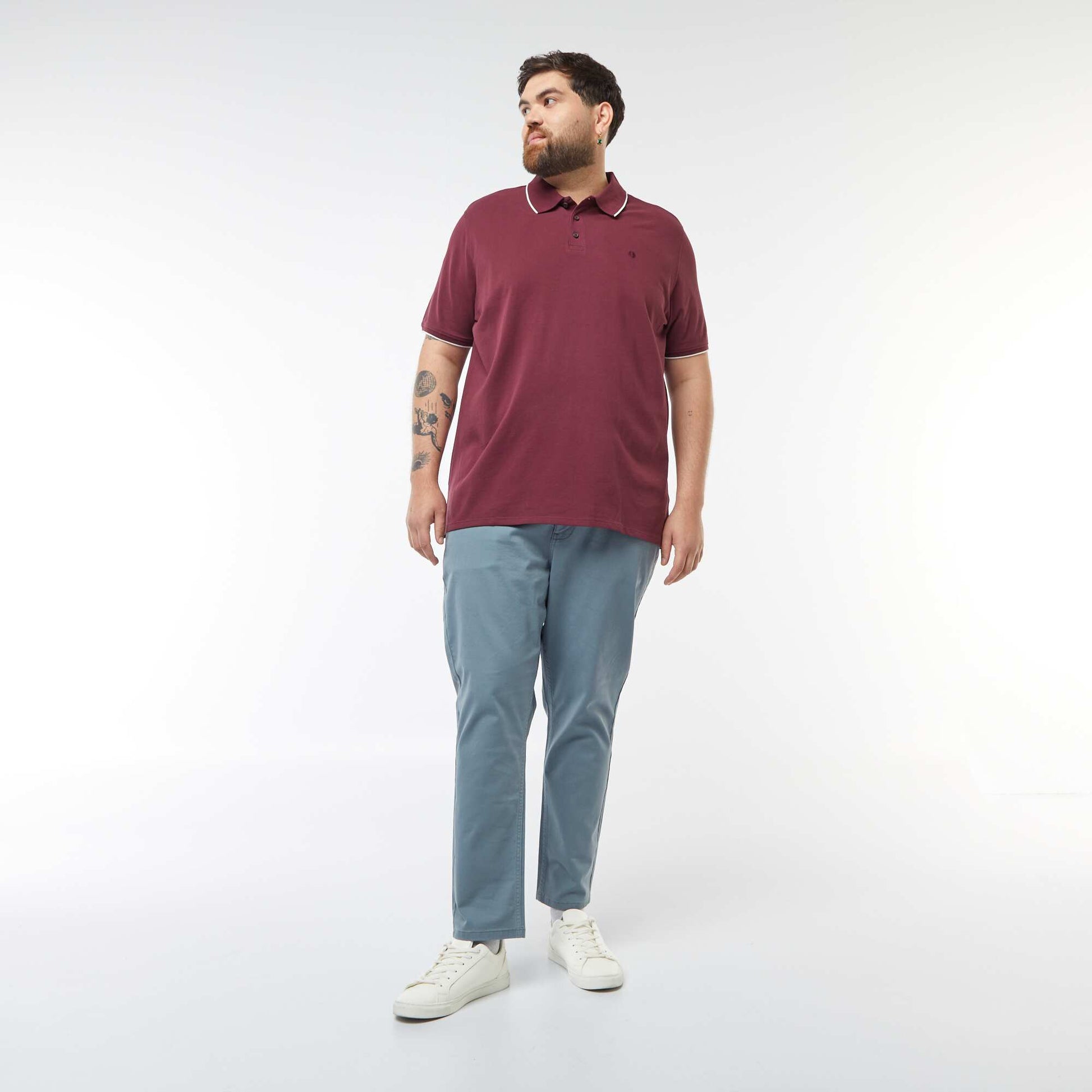 Polo en coton à contrastes BORDEAUX