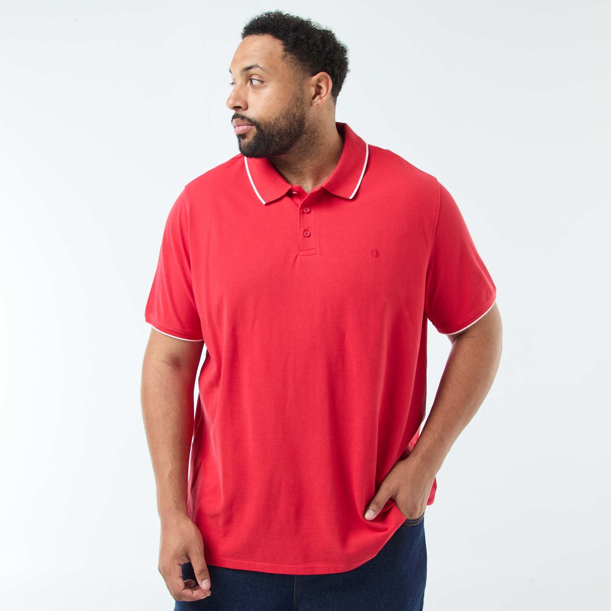 Polo en coton à contrastes ROUGE