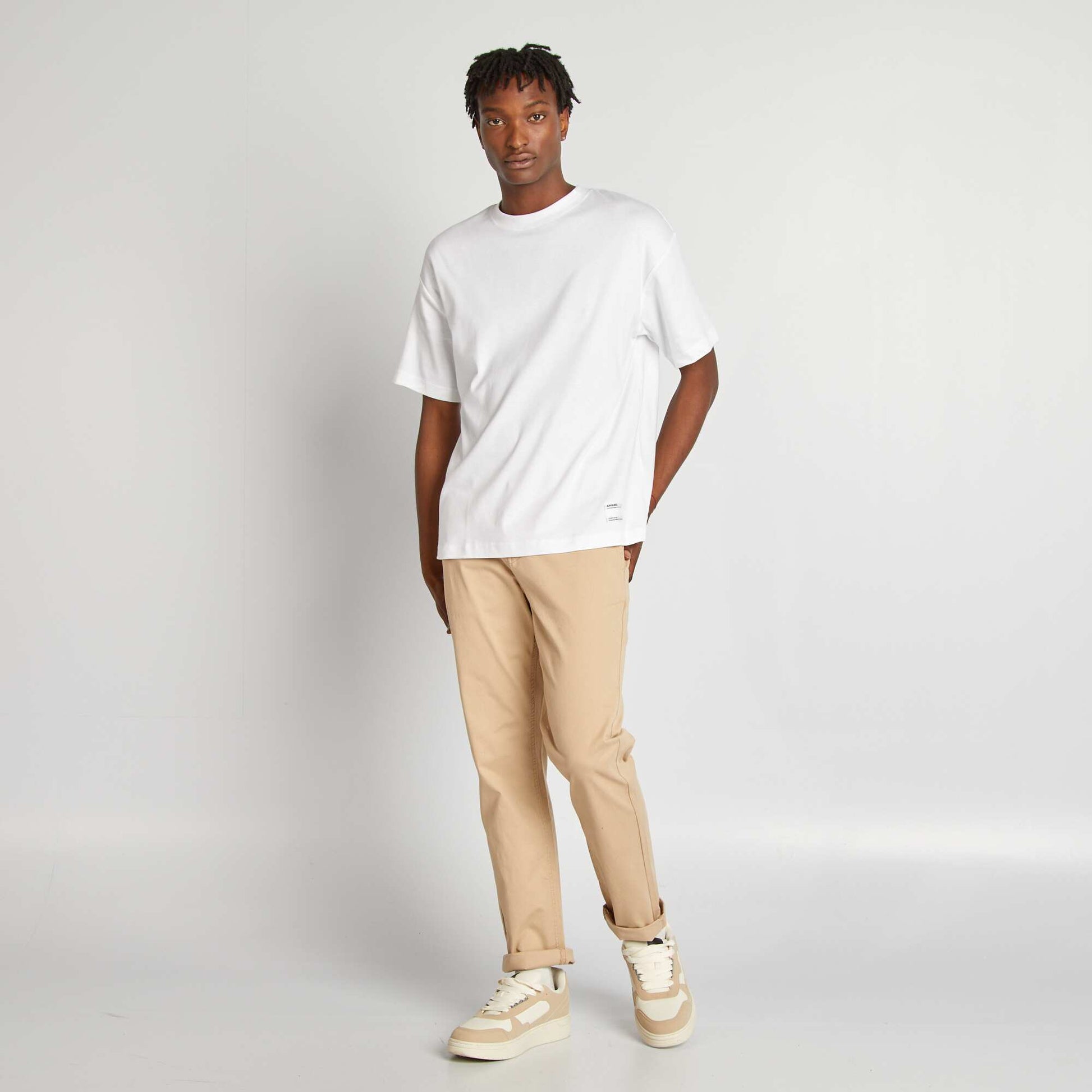 T-shirt col rond en coton BLANC