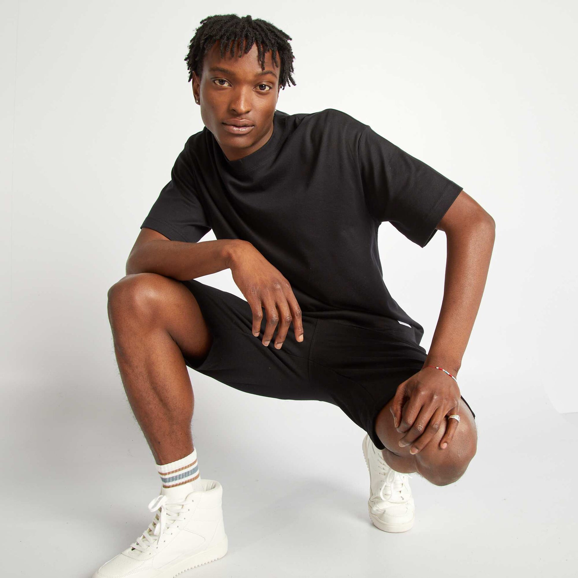 T-shirt col rond en coton NOIR