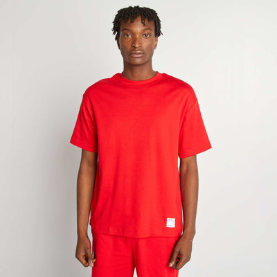 T-shirt col rond en coton ROUGE