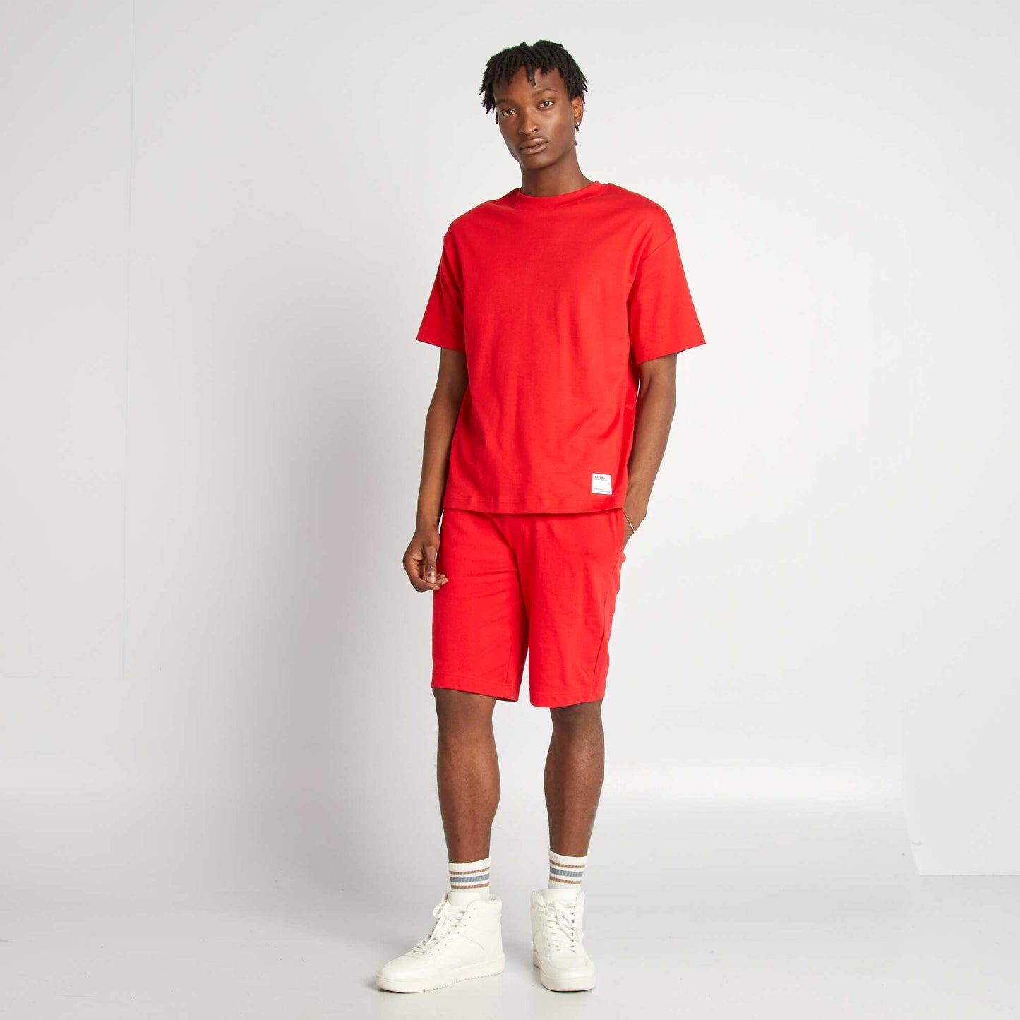 T-shirt col rond en coton ROUGE