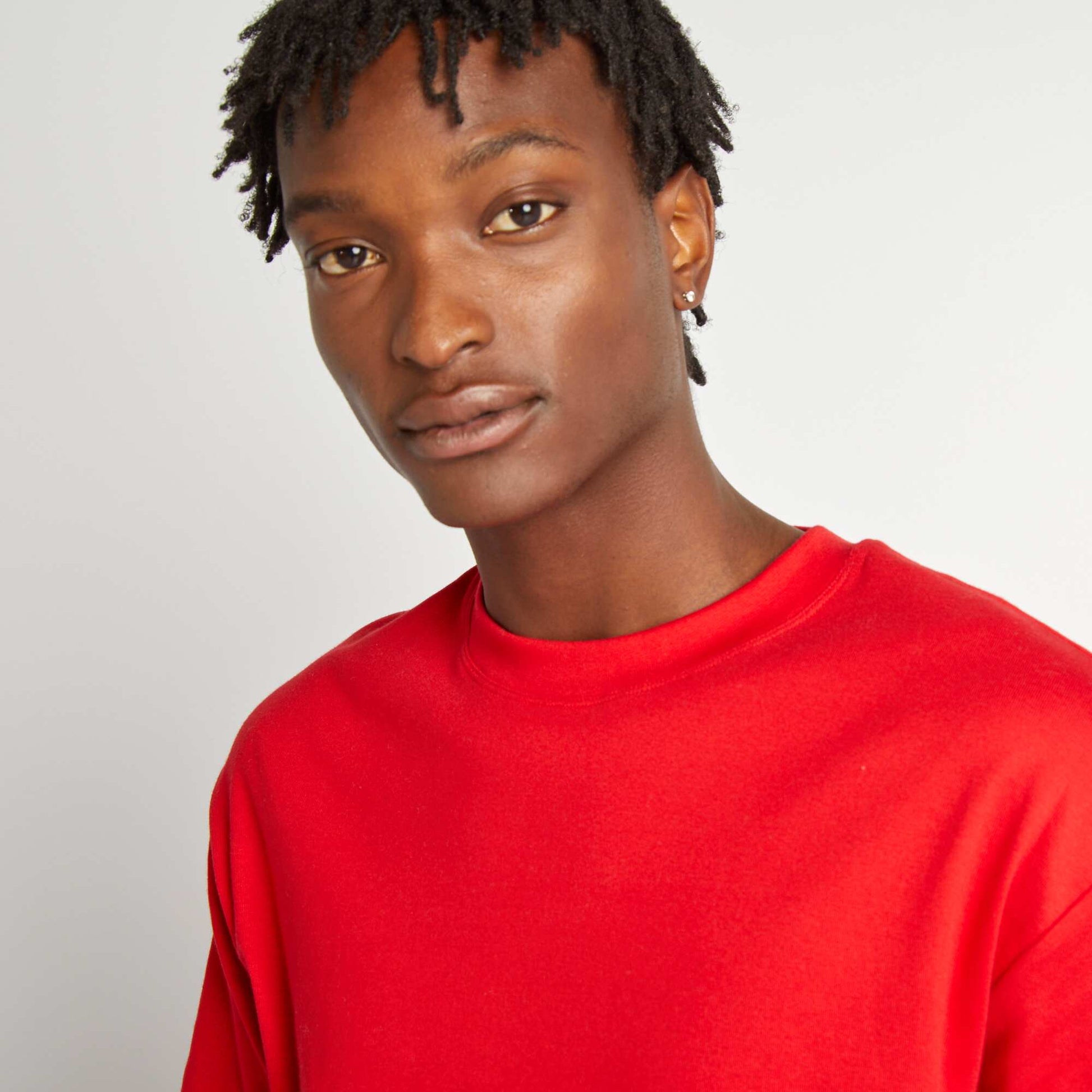 T-shirt col rond en coton ROUGE