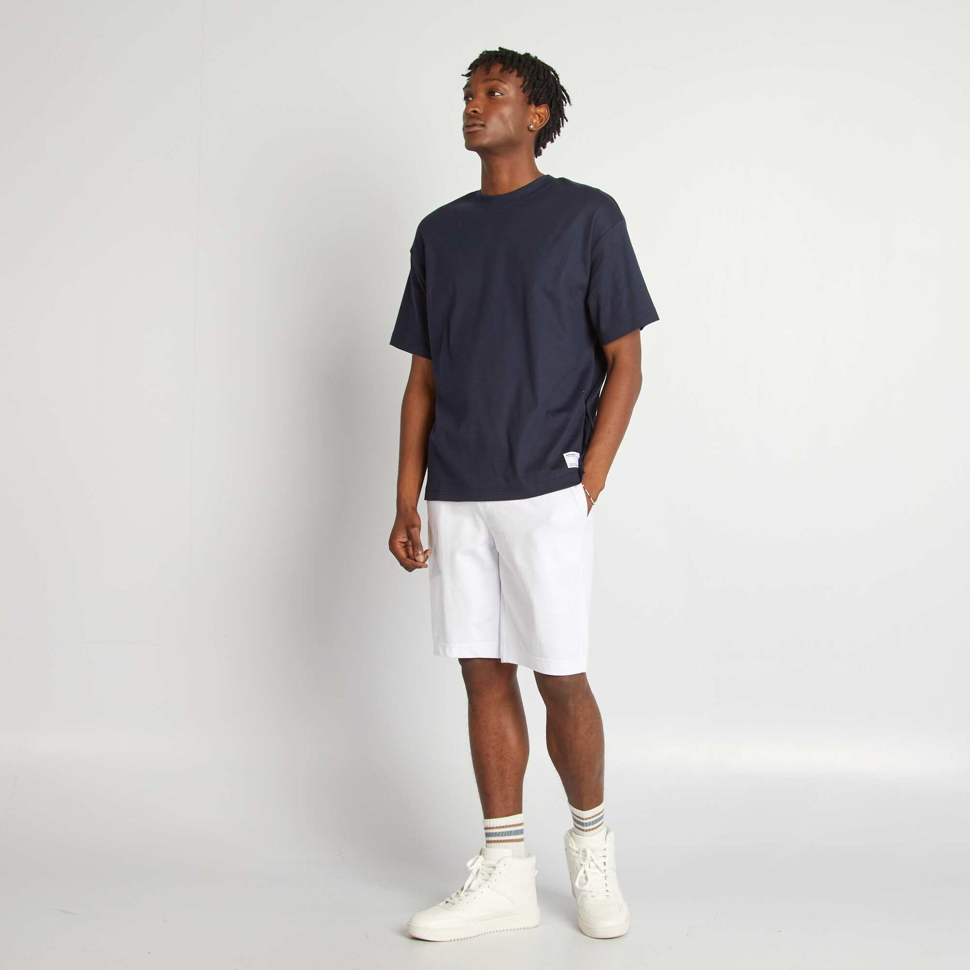 T-shirt col rond en coton MARINE