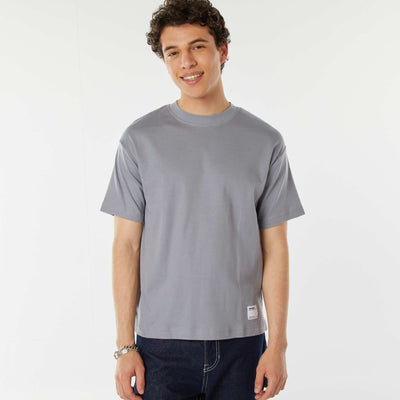 T-shirt col rond en coton BLEU GRIS