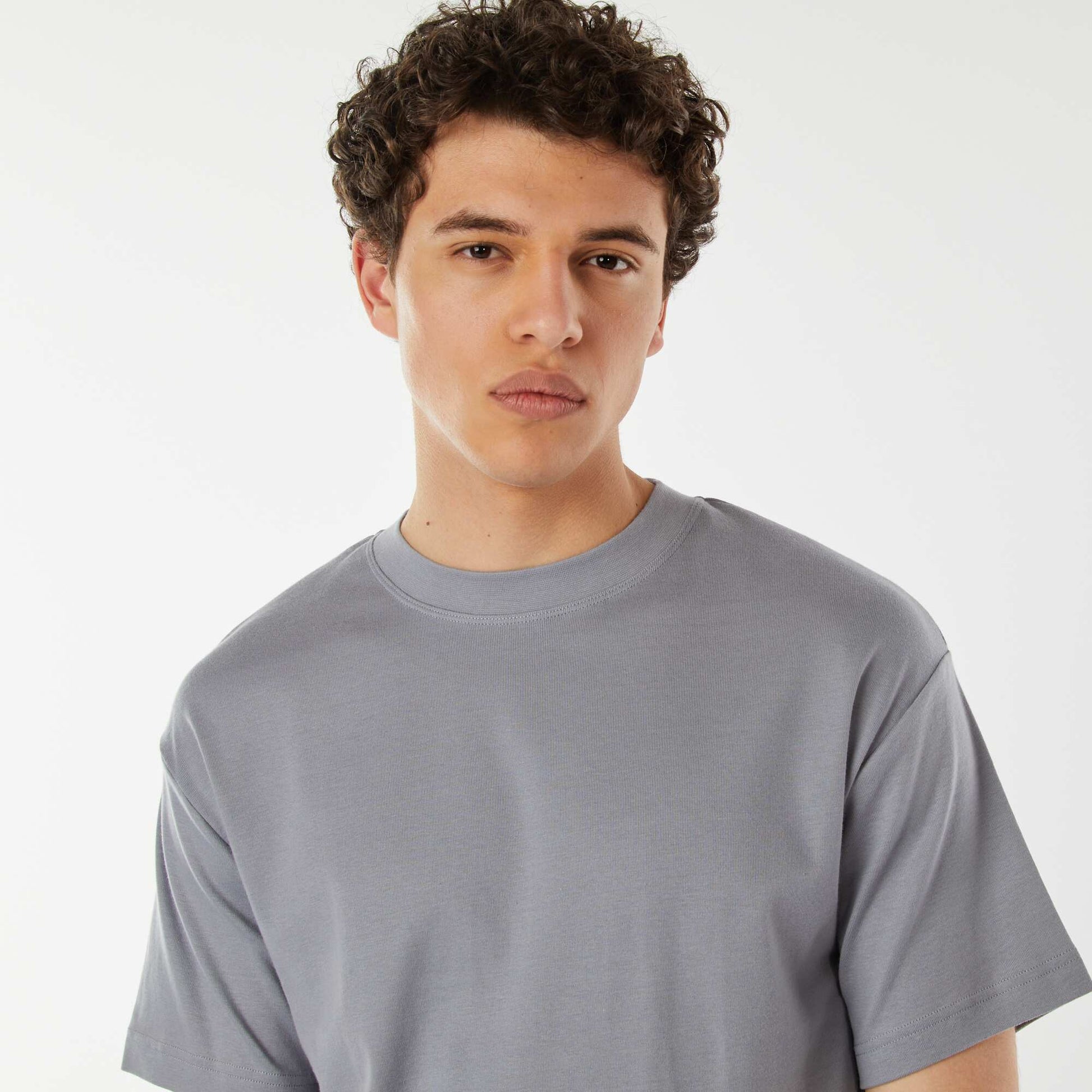 T-shirt col rond en coton BLEU GRIS