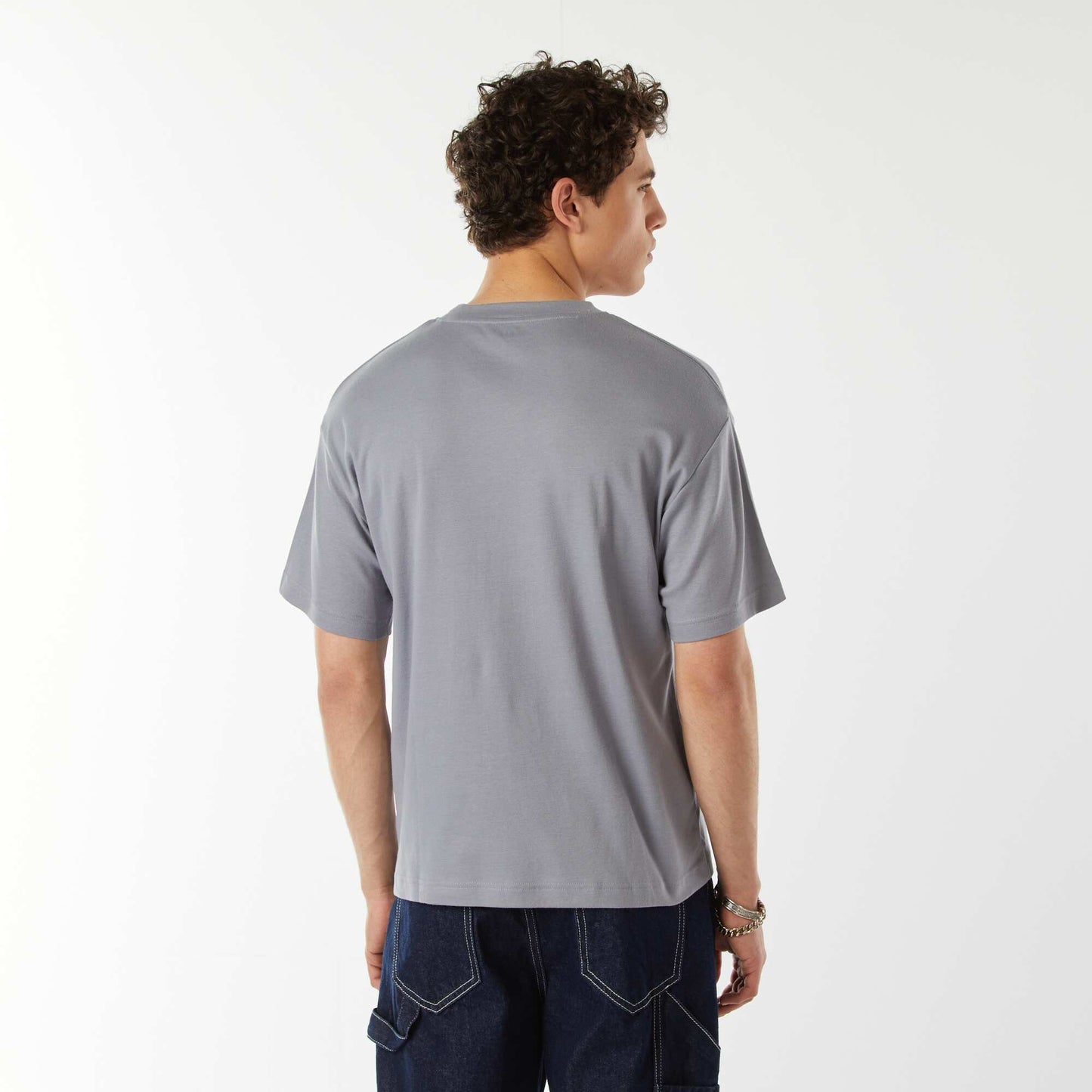 T-shirt col rond en coton BLEU GRIS