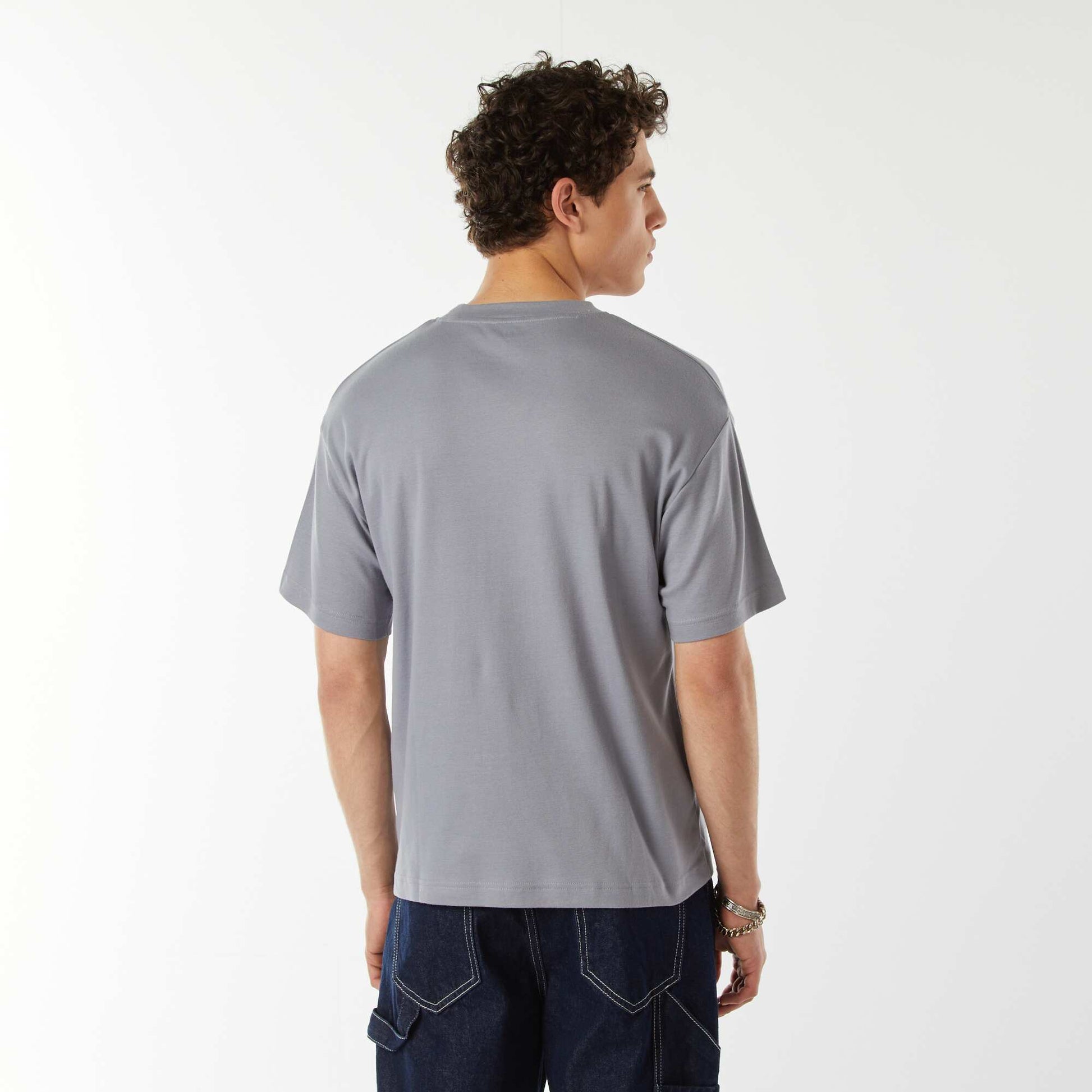 T-shirt col rond en coton BLEU GRIS