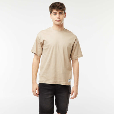 T-shirt col rond en coton BEIGE
