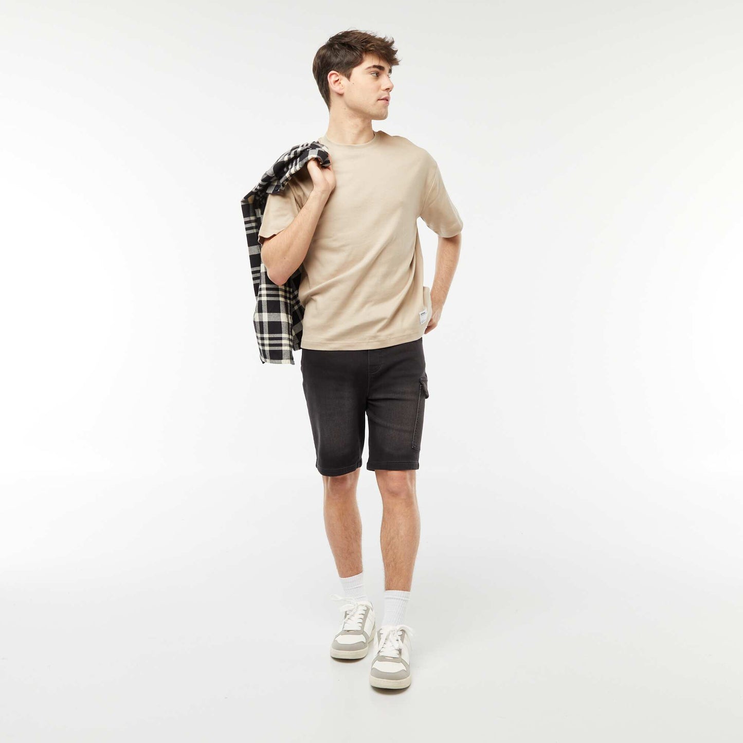 T-shirt col rond en coton BEIGE