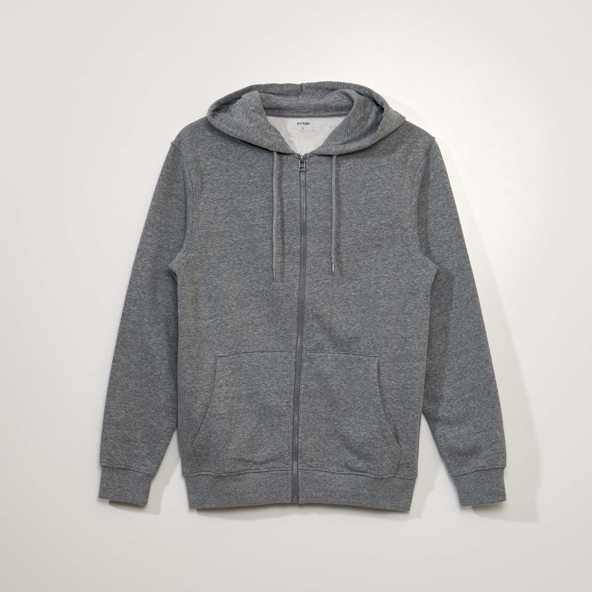 Sweat zippé à capuche en molleton uni GRIS