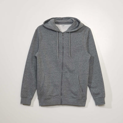 Sweat zippé à capuche en molleton uni GRIS