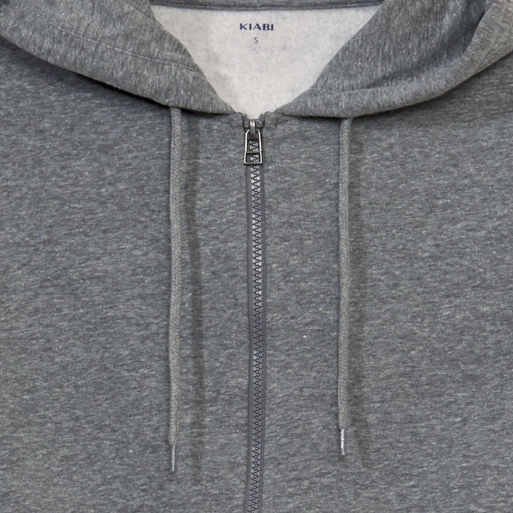 Sweat zippé à capuche en molleton uni GRIS