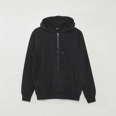 Sweat zippé à capuche en molleton uni NOIR