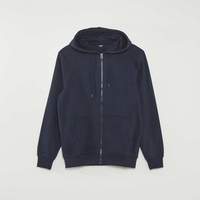 Sweat zippé à capuche en molleton uni BLEU MARINE