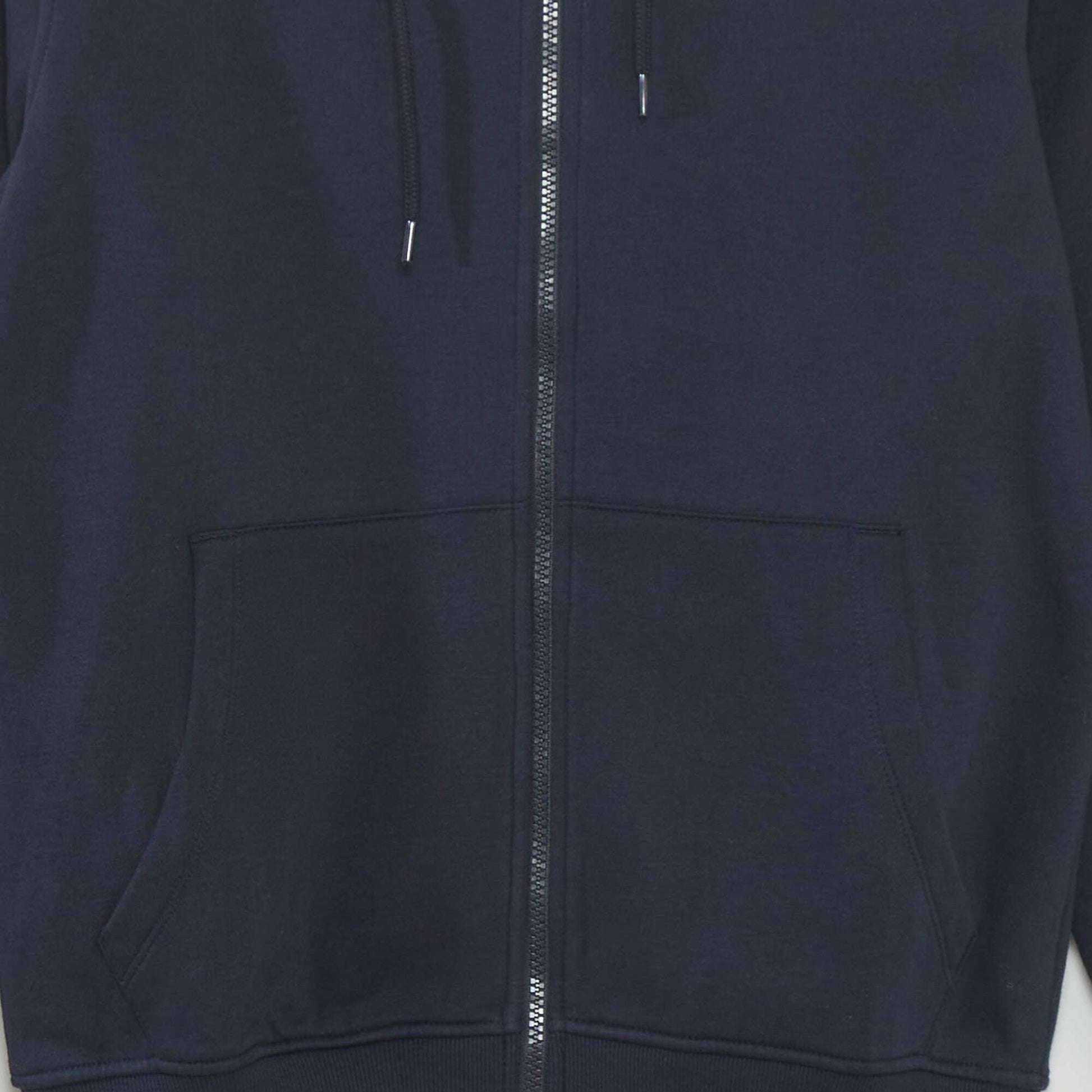 Sweat zippé à capuche en molleton uni BLEU MARINE