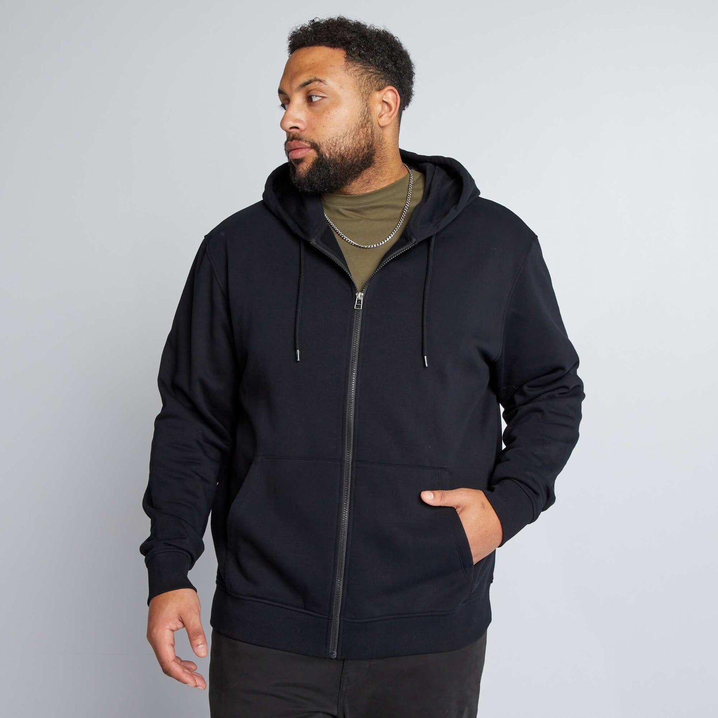 Sweat zippé en molleton à capuche NOIR