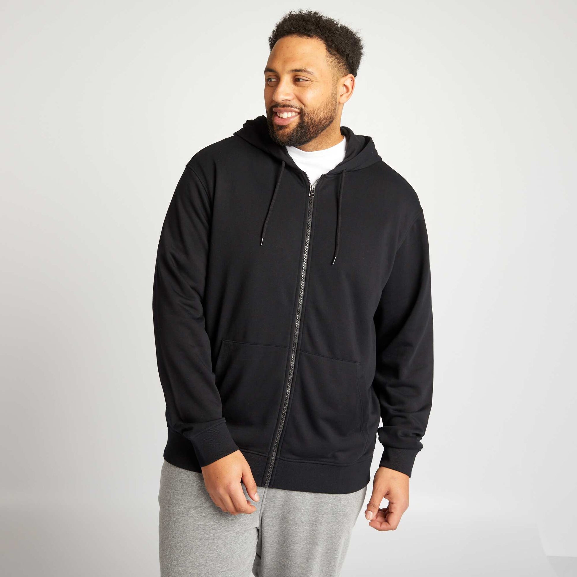 Sweat zippé en molleton avec capuche NOIR