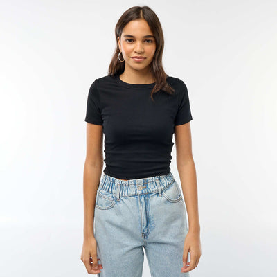 T-shirt cropped manches courtes NOIR
