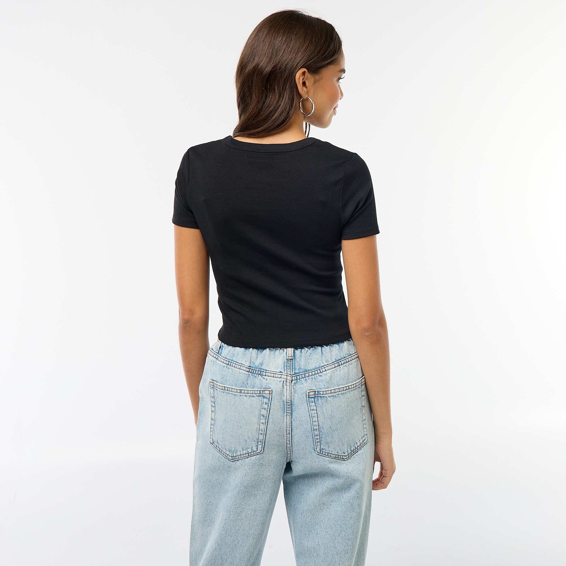 T-shirt cropped manches courtes NOIR