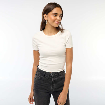 T-shirt cropped manches courtes BLANC