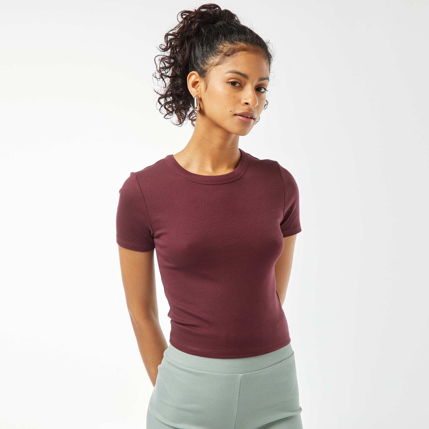 T-shirt cropped manches courtes ROUGE