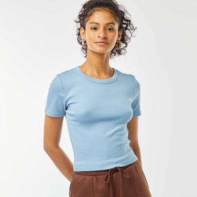 T-shirt cropped manches courtes BLEU