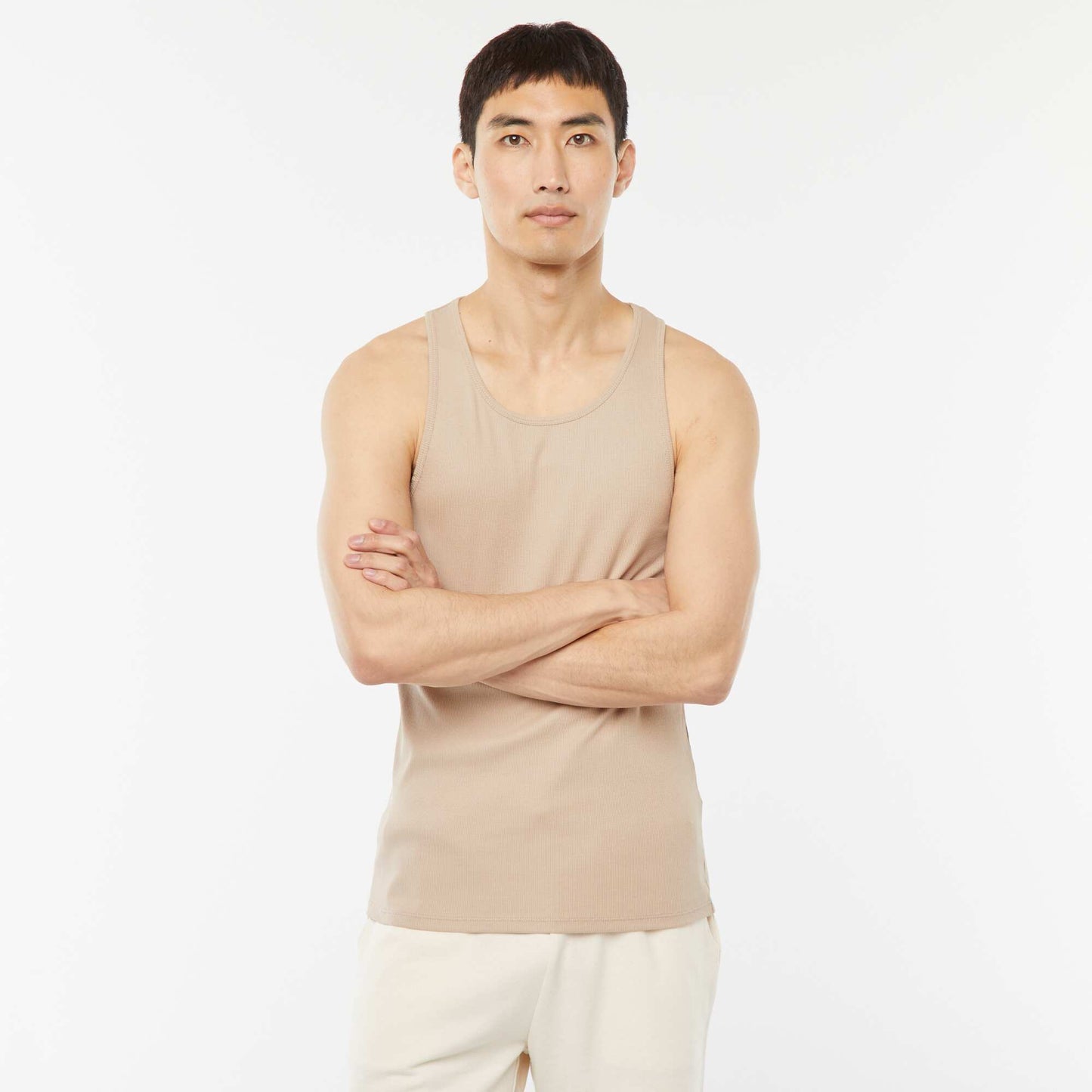 Débardeur uni en maille côtelée BEIGE
