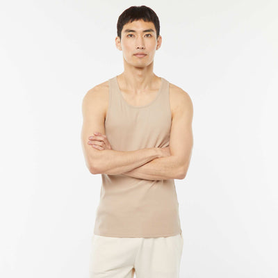 Débardeur uni en maille côtelée BEIGE