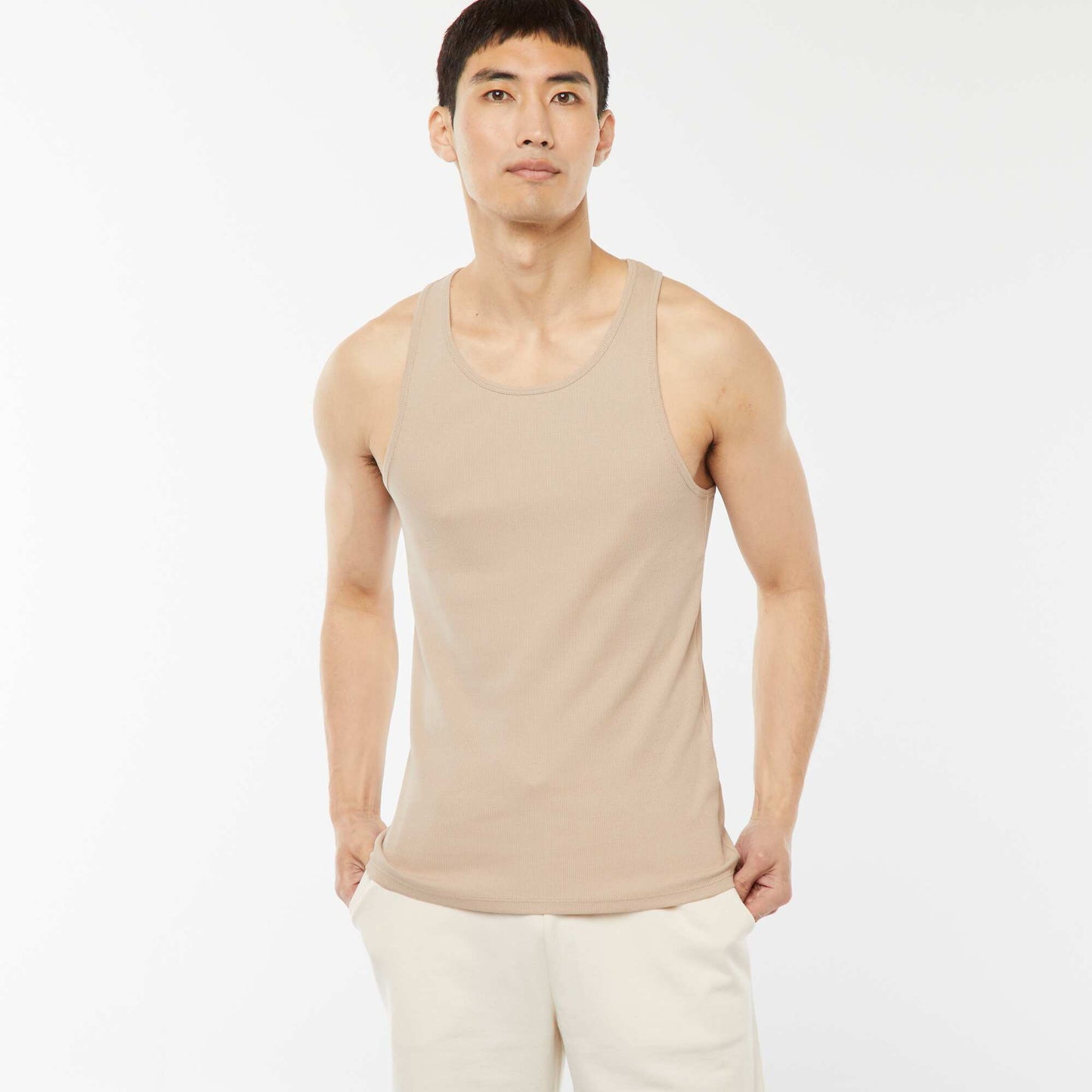 Débardeur uni en maille côtelée BEIGE