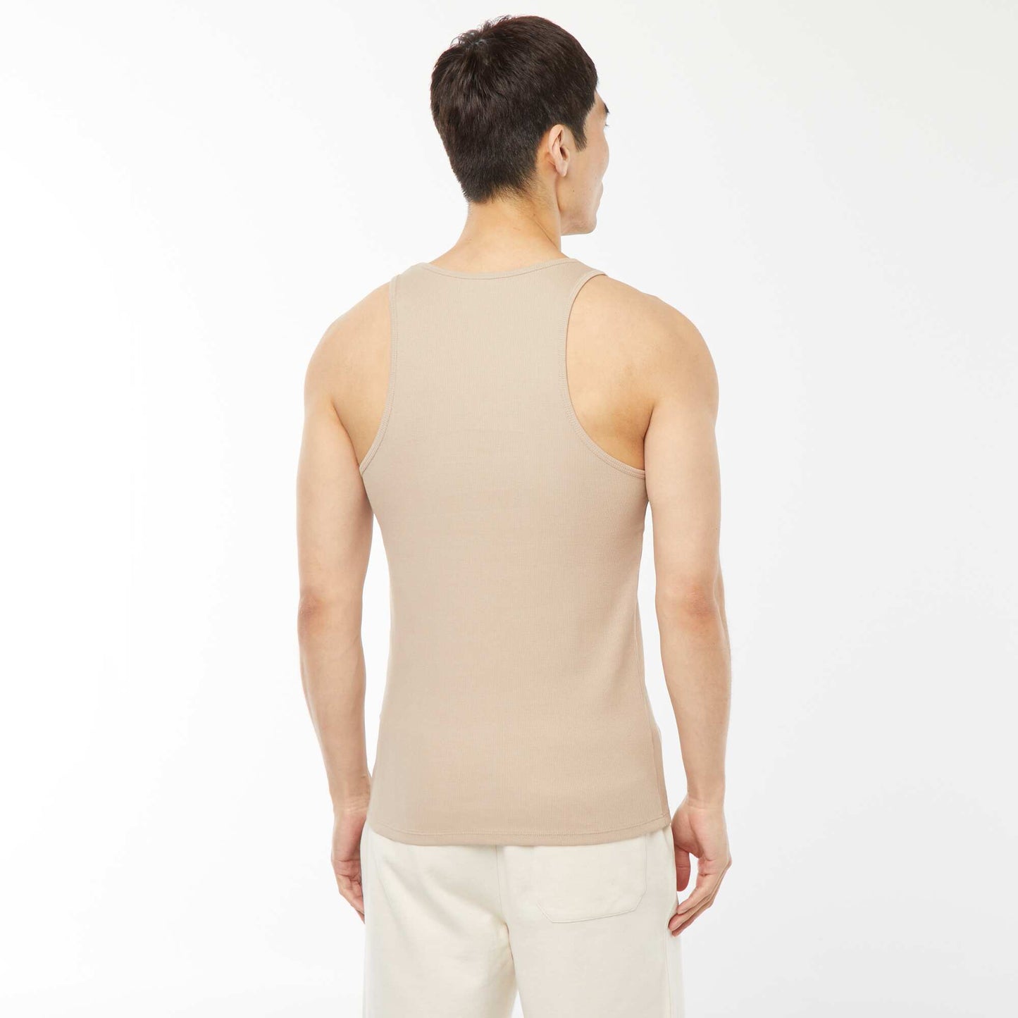 Débardeur uni en maille côtelée BEIGE