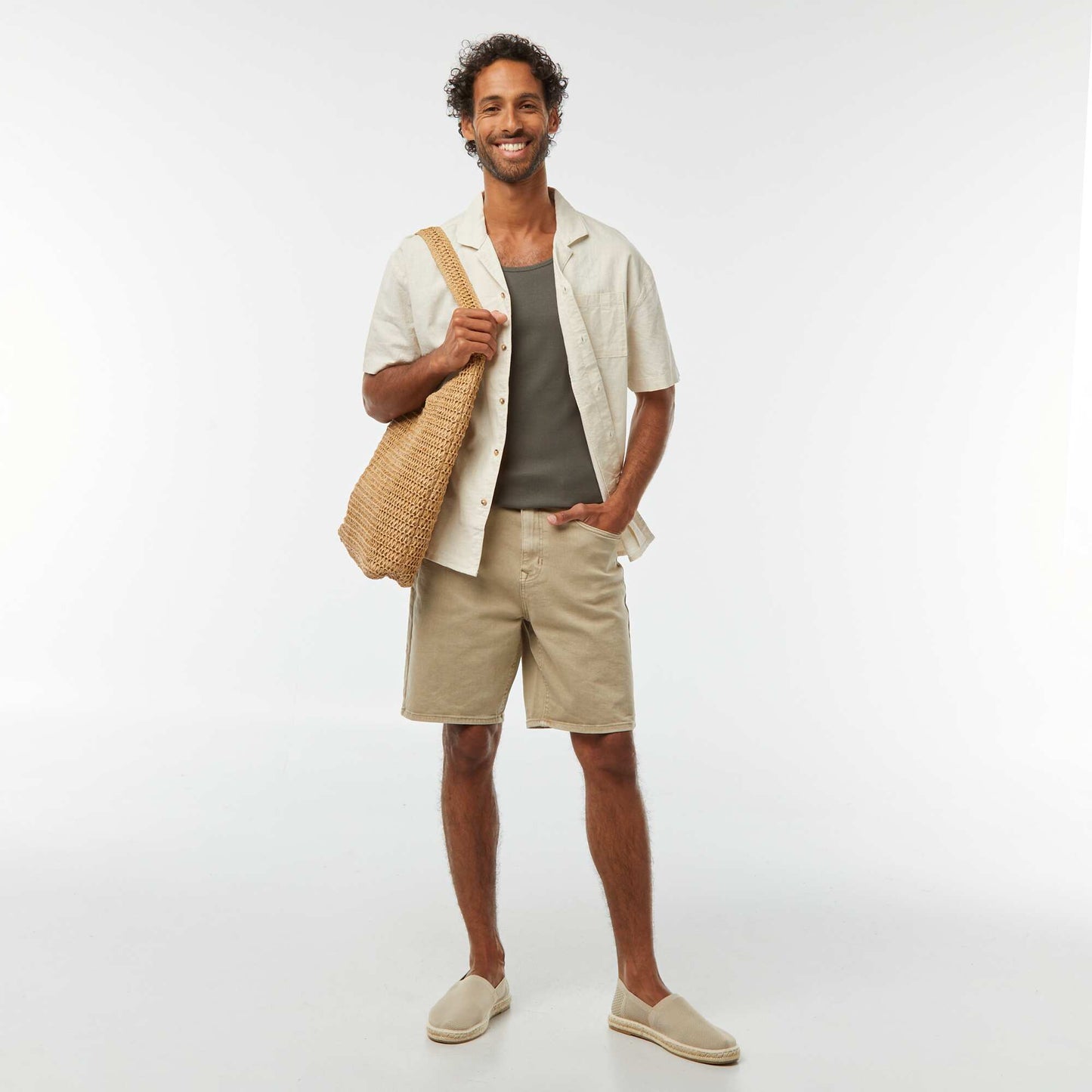 Débardeur uni en maille côtelée KAKI
