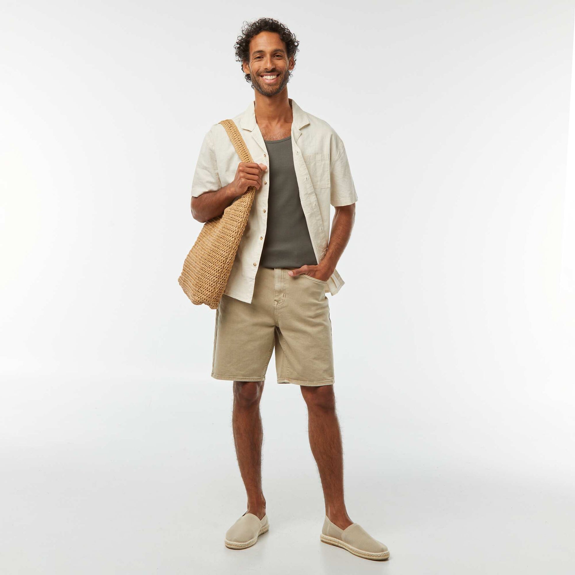 Débardeur uni en maille côtelée KAKI