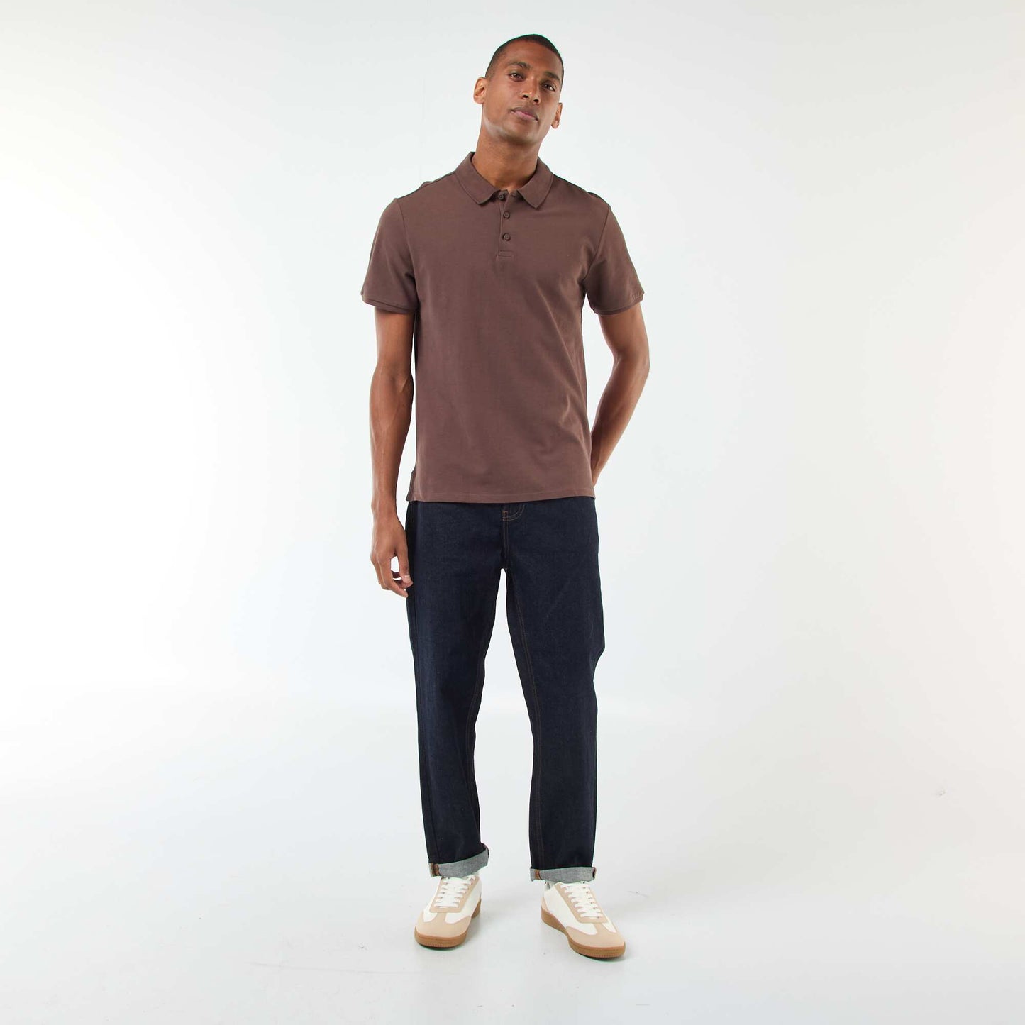 Polo en piqué de coton MARRON