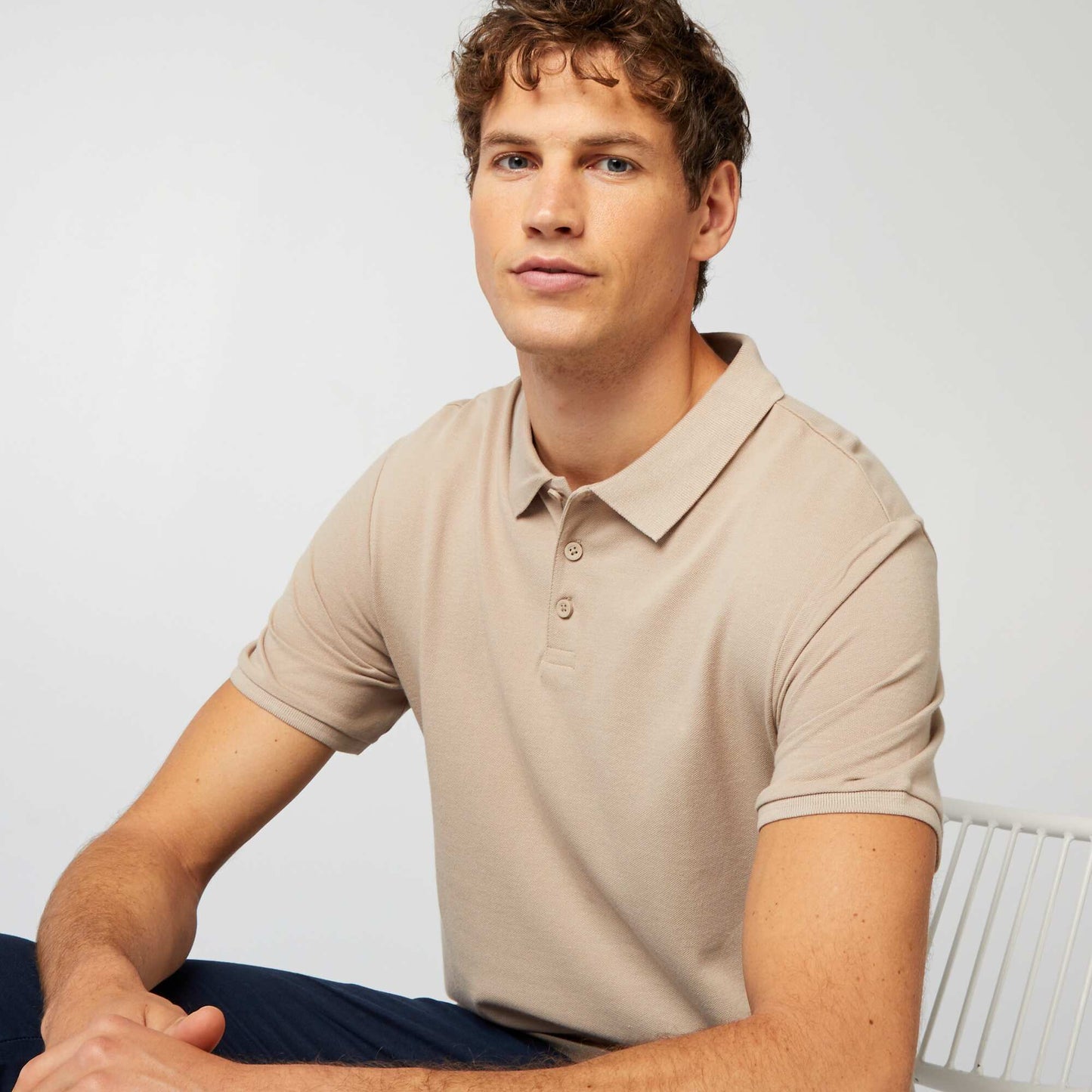 Polo en piqué de coton BEIGE