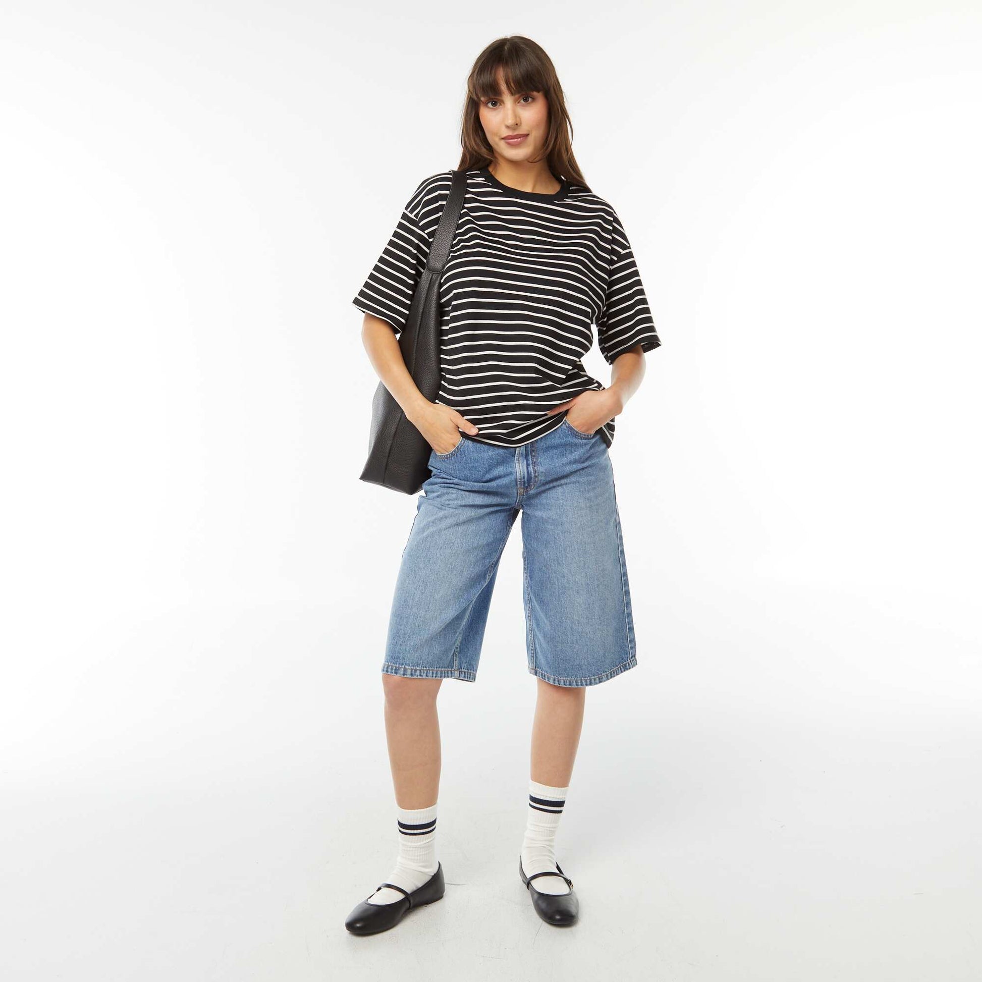 T-shirt oversize à col rond NOIR/BLANC