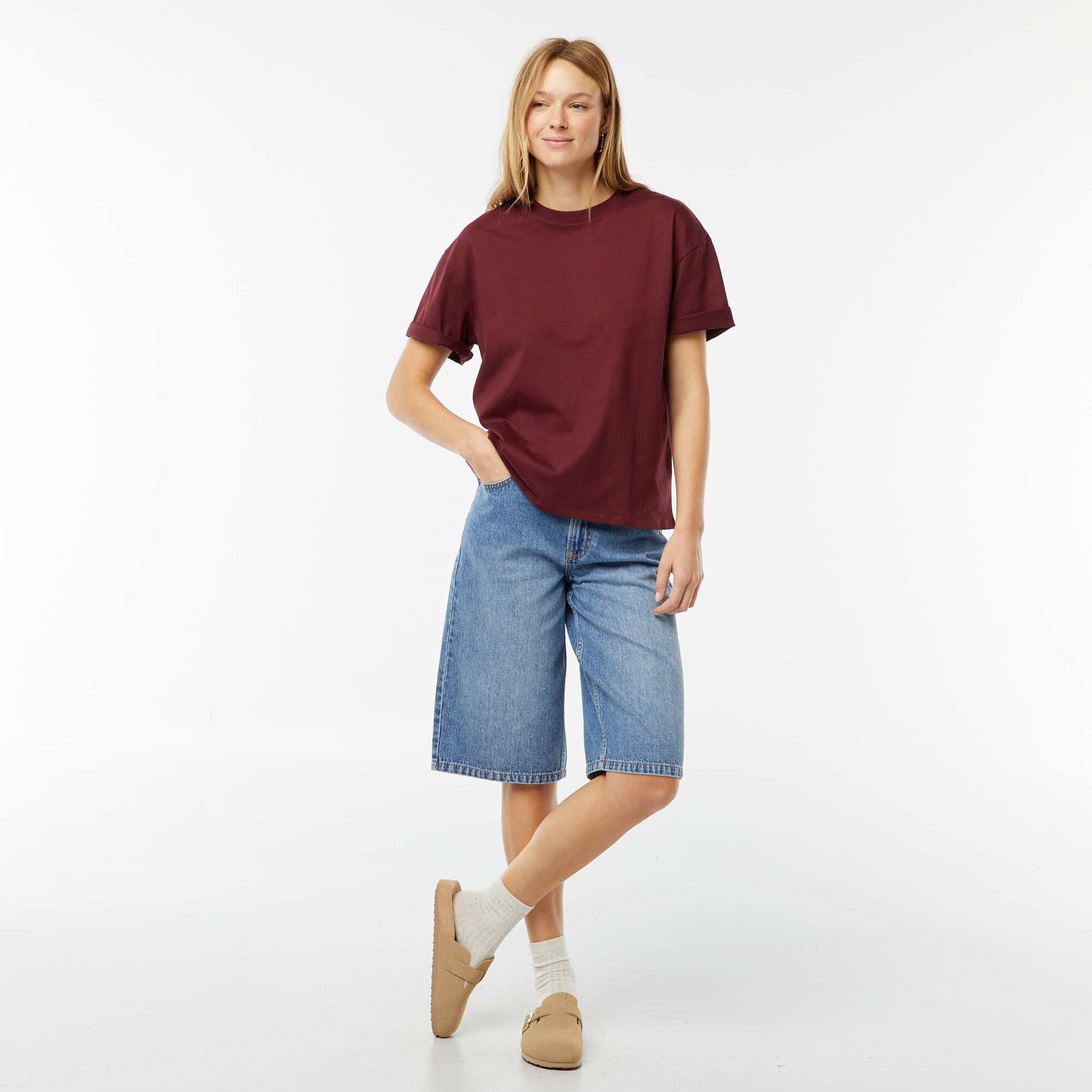 T-shirt oversize à col rond ROUGE
