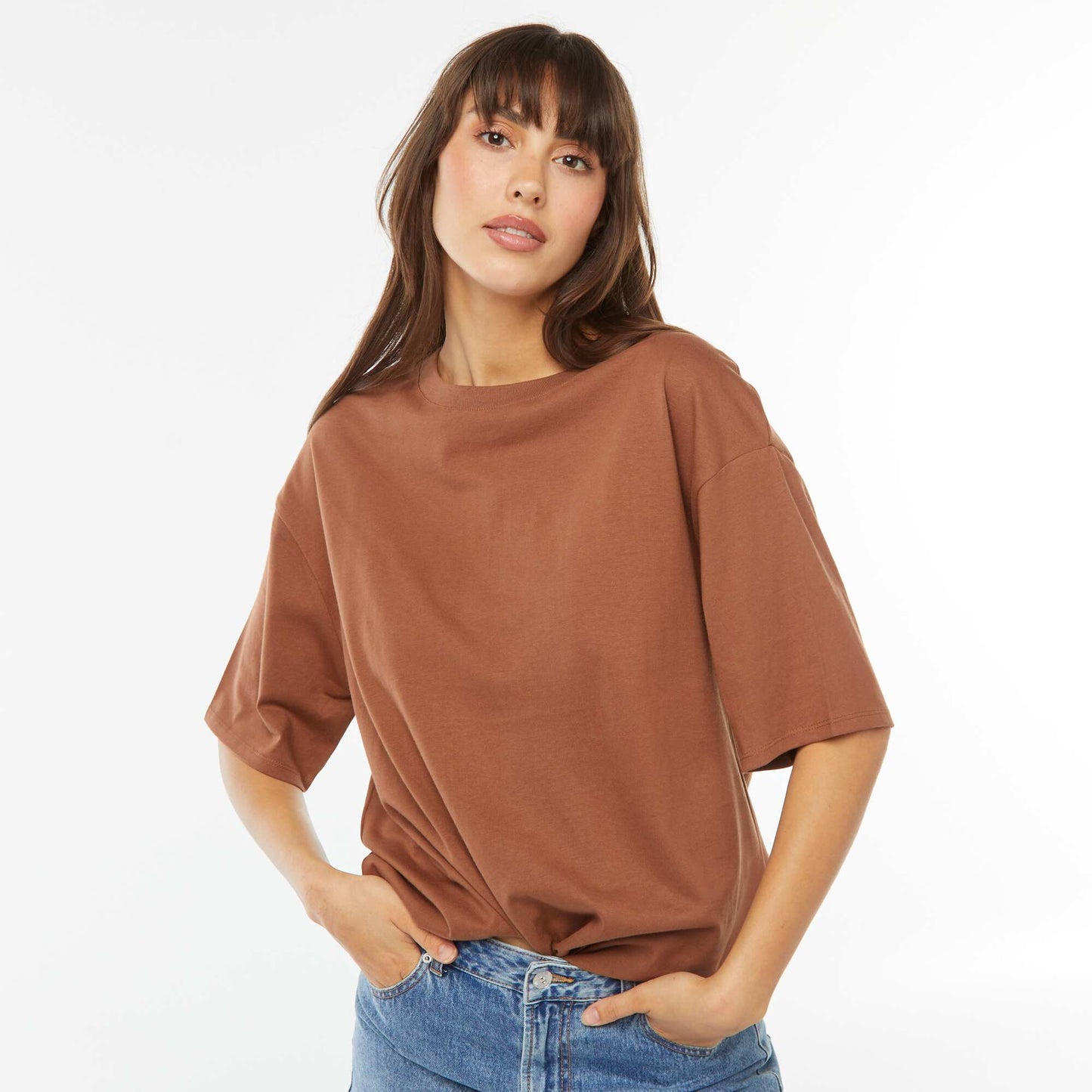 T-shirt oversize à col rond MARRON